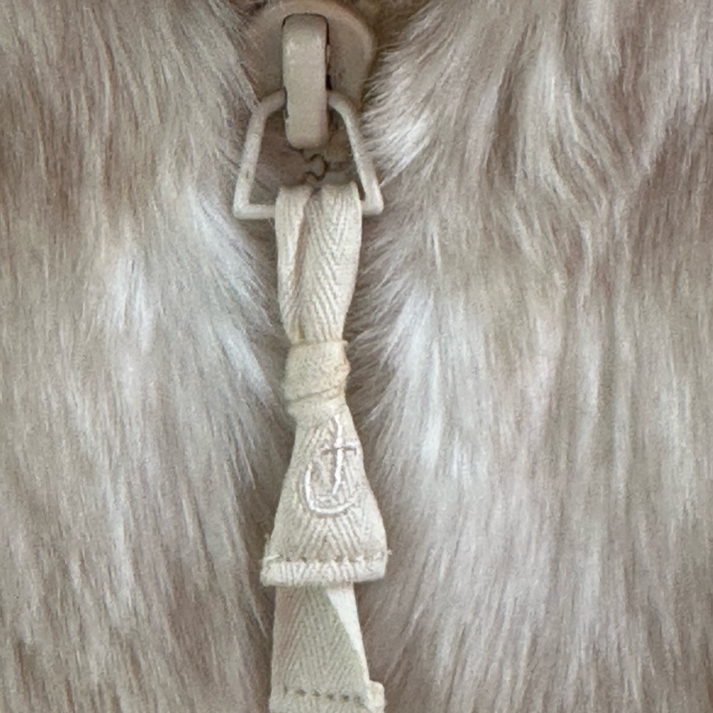 Juicy Couture Rare Cream Faux Fur Jacket With Leather Petite Excellent Condition - Picture 9 of 13